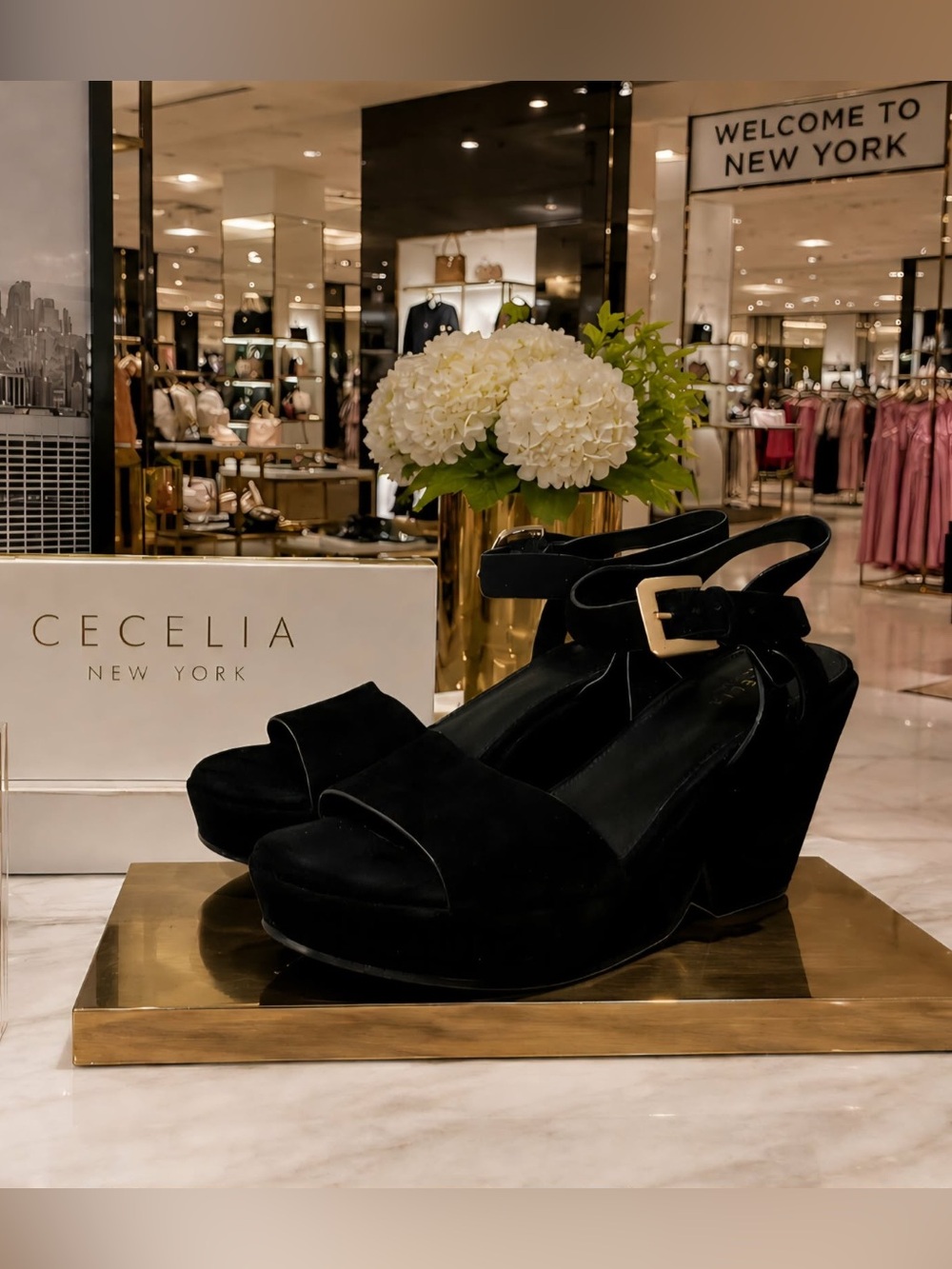 Cecelia New York Betty Platform Wedge Sandal Black Suede Size 9.5